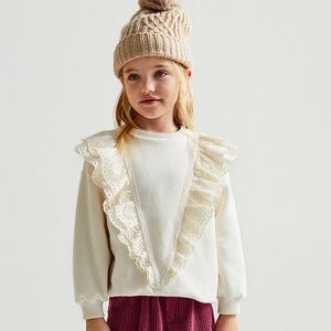 Zara girls soft cream ruffle lace sweatshirt